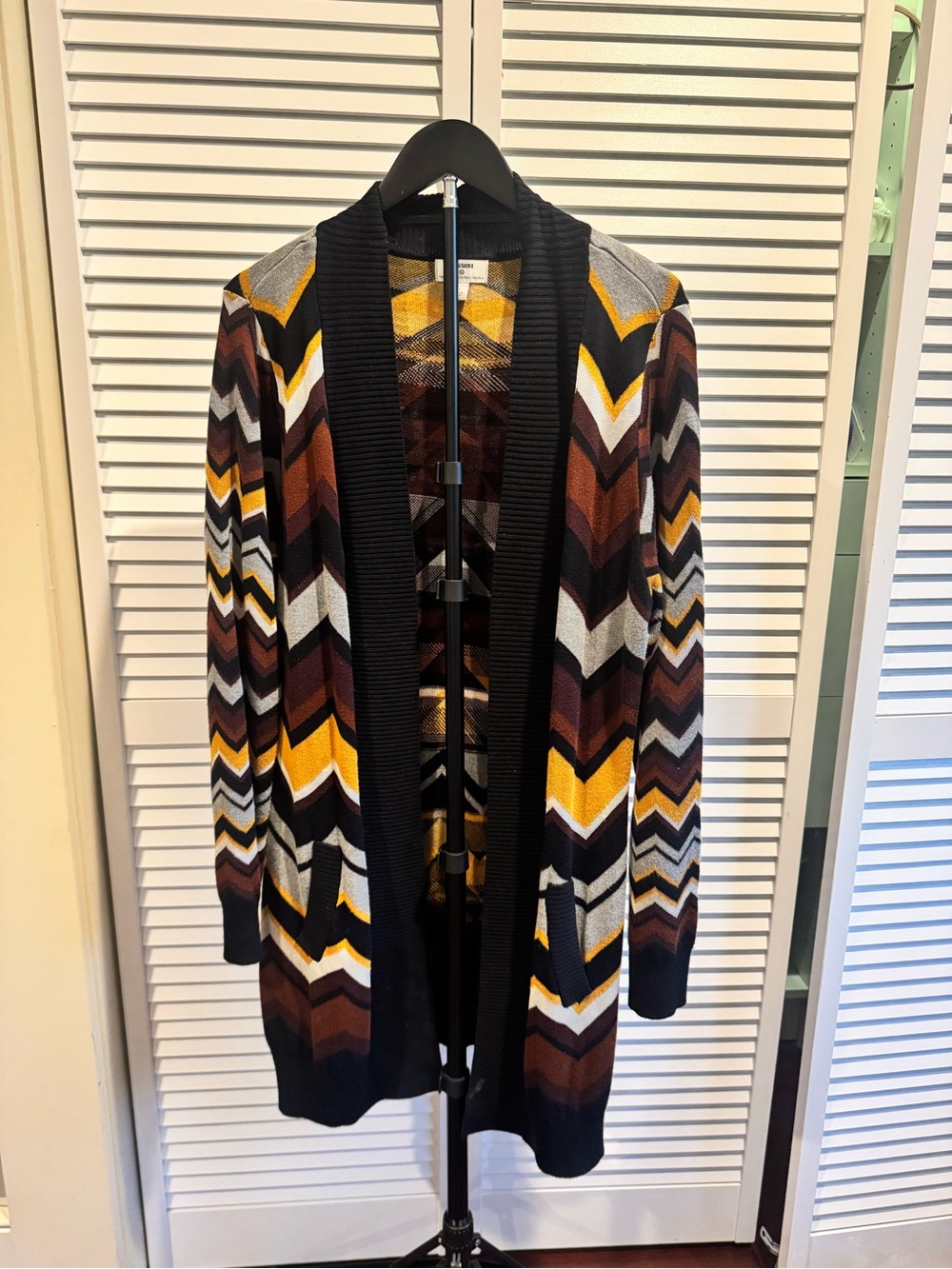 Missoni Chevron Knit Cardigan in Black, Brown, Mustard & Cream